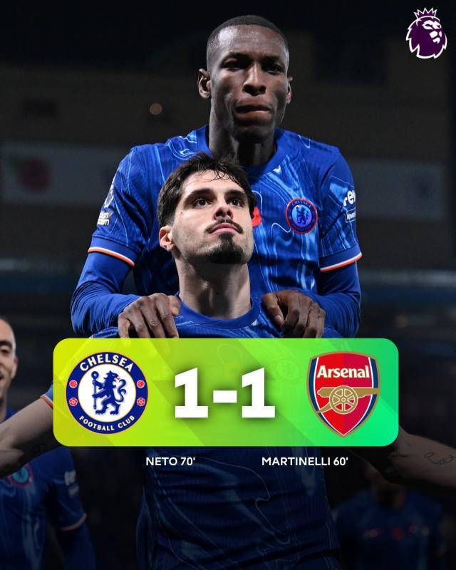 乐鱼体育app-【英超】切尔西1比1阿森纳，马丁内利进球，内托扳平